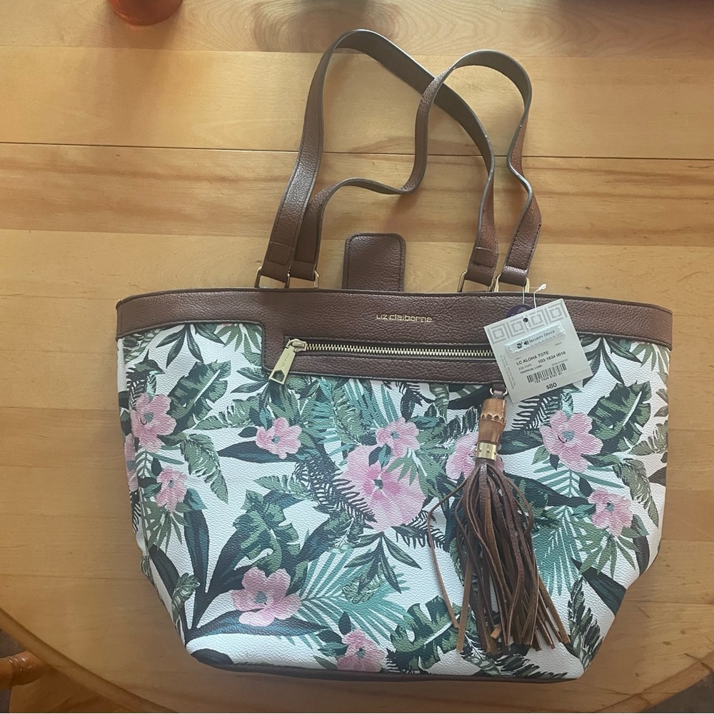 Liz Claiborne aloha tote bag tropical lush purse BNWT vacation palm trees